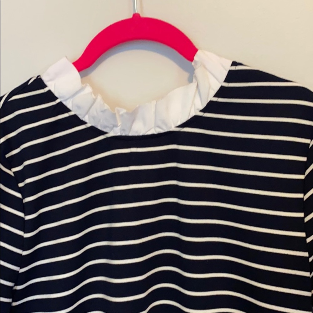High neck navy and white dress